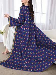 SHEIN Najma Women's Floral Print Long Sleeve Casual Arabic Abaya Robe, Spring/Autumn - Multicolor - View 1