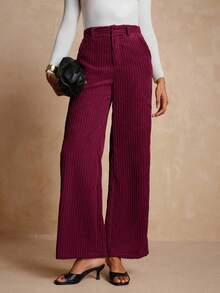 Lyxana 女士阔腿裤，带侧袋，灯芯绒面料 - 酒紅色 - 查看 4