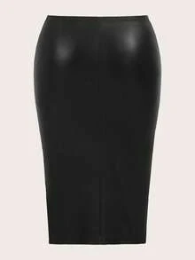 SHEIN MOD Plus Split Hem PU Leather Pencil Skirt, For Winter