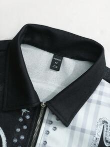 ROMWE MEN Street Life Áo khoác in họa tiết màu tương phản thường ngày dành cho nam - Nhiều màu - Xem 4