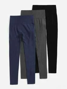 Easithlete 3条装罗纹无缝女士紧身裤 - 高腰收腹瑜伽裤，不透光，适合运动、跑步、骑行、瑜伽、匹克球等休闲场合。 - 彩色 - 查看 4