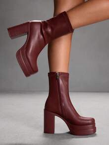 SHEIN X Lucía Bellido CUCCOO SZL 1 Pair Fashion Waterproof Platform Chunky Heel Ankle Boots For Christmas