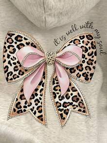 EMERY ROSE 大码女式豹纹蝴蝶结装饰落肩宽松卫衣 - 淺灰色 - 查看 5