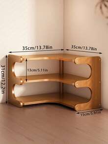 Haus Hana 1 Piece Bamboo Corner Shelf Corner Desktop Shelf, Multi-Tier Countertop Spice Rack With Storage Shelf, Desktop Double Tier Organizer, Great For Books, Decorative And Utility Shelves For Home, Bar Or Balcony Decoration - Multicolor - View 8
