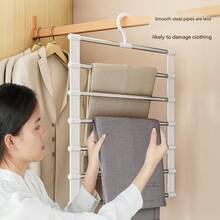 1Pc Functional Trouser Rack, Trapezoidal Trouser Hanger, Foldable Trouser Rack, Stainless Steel Trouser Rack, Trouser Clip, Multi-Layer Storage Trouser Rack, Trapezoidal Trouser Rack, Household Trouser Clip, Non-Slip Trouser Rack, Wardrobe Storage Essential, Foldable Pants Storage Hanger - Multicolor - View 8