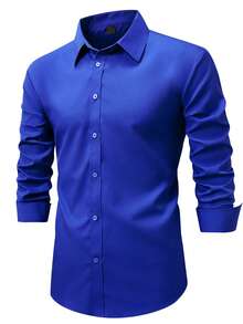 Manfinity Mode Royal Blue Semi-Sheer Men's Long Sleeve Shacket With Shirt Collar And Regular Length Hem - Royal Blue - View 4