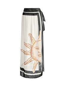 Swim Oasis Conjunto de 2 piezas de traje de baño de una sola pieza y falda larga de playa con estampado romántico de sol y decoración de metal en estilo bohemio elegante para vacaciones en la playa - Multicolor - Ver 5