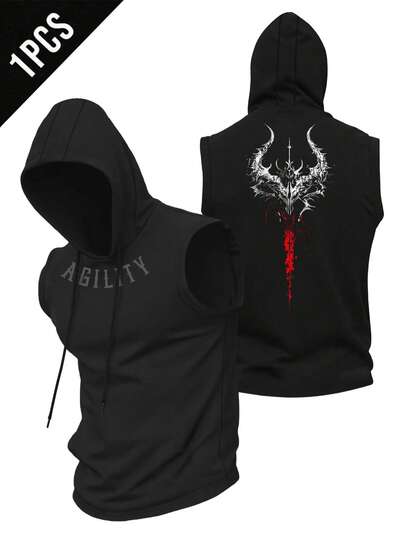 Gym Rark 男士哥特字母印花抽绳连帽运动背心