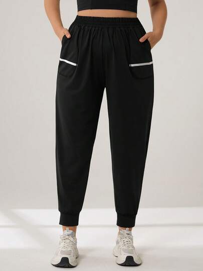 Auralis 运动休闲加大码女式弹力腰带口袋宽松百搭日常黑色运动裤健身慢跑运动裤专为曲线身材女性设计