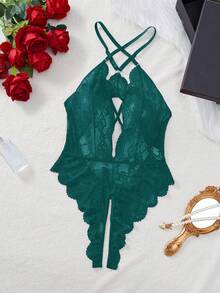 SHEIN 1 bộ đồ liền thân ren gợi cảm cỡ lớn - Màu xanh lá cây đậm - Xem 1