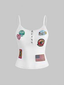 ROMWE Avant Y2K Babe Badge Decor Áo yếm nữ - trắng - Xem 1