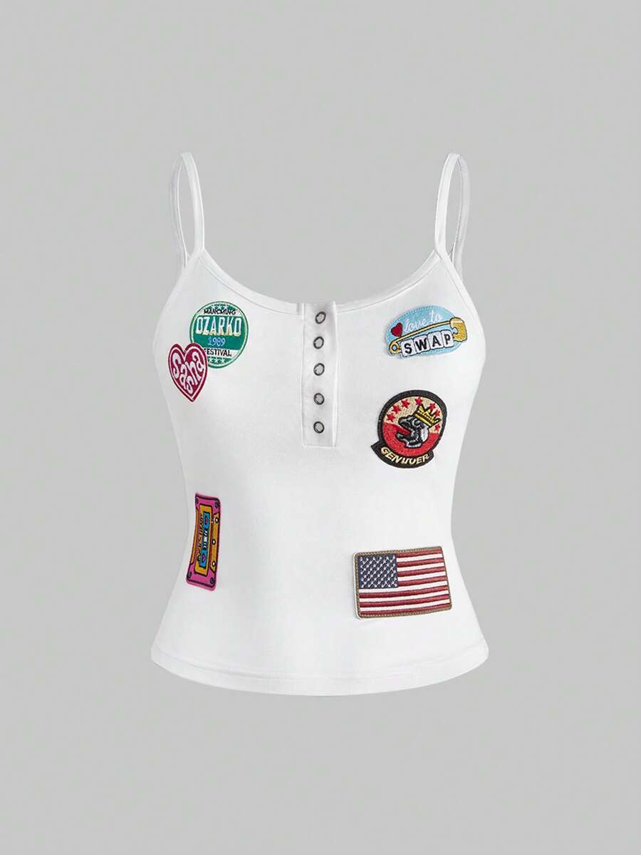 ROMWE Avant Y2K Babe Badge Decor Áo yếm nữ - trắng - Xem 1