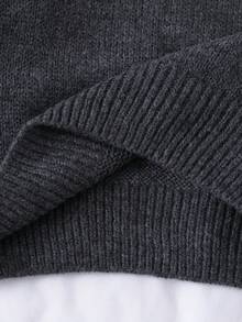 SHEIN Playful Pals 小女孩超甜美可爱娃娃款精致刺绣领圆领灯笼袖粗针织毛衣，适合秋冬季穿着 - 灰色 - 查看 7