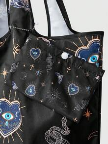 ROMWE Fairycore 1pc Foldable Cartoon Pentagram Printed Tote Bag For Women - Black - View 4