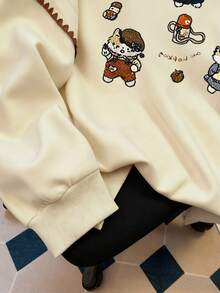 Resyla 女士卫衣 / 可爱小猫印花 / 休闲简约时尚卫衣 / 刺绣 / 时尚上衣 / 卡通卫衣 / 复古冬日卫衣 / 秋冬宽松圆领长袖连帽衫 / 女士春季套头衫、时尚卫衣、女士蕾丝边撞色连帽衫、长袖上衣、秋冬连帽衫 - 杏色 - 查看 4