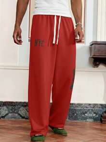 SWAVVY Men's Letter Print Casual Sweatpants - Red - View 6
