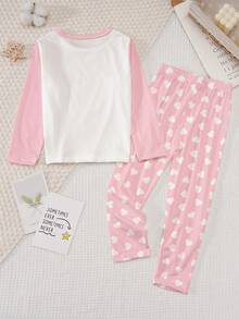 Bộ đồ ngủ 2 món cho bé gái tuổi teen - Màu trắng hồng, họa tiết gấu và trái tim dễ thương. Thiết kế phối màu tương phản gấu và trái tim kiểu Kawaii, màu trắng hồng phối hợp cổ điển, chất liệu vải dệt kim thoải mái, áo tay dài và quần họa tiết trái tim, phong cách mạng xã hội, ngọt ngào, dễ thương, thích hợp cho mùa xuân hè thu, kỳ nghỉ, đồ mặc nhà thiết yếu cho bé gái tuổi teen. - Nhiều màu - Xem 2