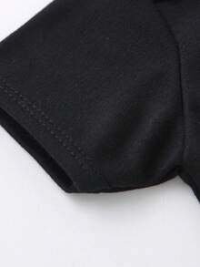 SHEIN Playful Pals Baby Boys' Casual Fashionable Creative Personalized Refreshing Simple Cute Kawaii Cartoon Finger Design Colorful Letter Slogan Graphic Print Comfortable Basic Crew Neck Short Sleeve Bodysuit, Cozy Summer Styles Suitable For Baby Boys' Daily Wear - Black - View 5