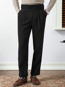 Core Aspect Quần ống đứng cạp cao xếp ly màu trơn thường ngày cho nam - màu đen - Xem 7