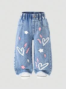 Quần jeans ống đứng in họa tiết nhiều màu cho bé gái, thời trang dễ thương, dễ thương, thích hợp mặc đi học và mặc hàng ngày! Chất vải denim xanh giặt thoải mái, họa tiết in họa tiết nhiều màu tươi tắn và sống động. - Rửa nhẹ - Xem 4