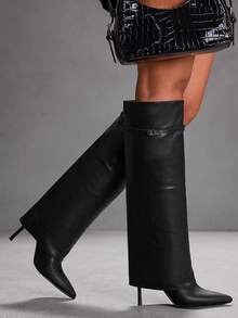 CUCCOO SZL 女士时尚尖头过膝高跟靴 - 黑色 - 查看 8