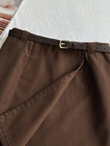 Franclia Váy mini quấn quanh người đơn sắc, thường ngày, đa năng dành cho nữ - màu nâu - Xem 3