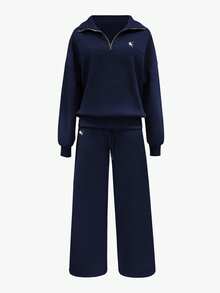 INAWLY 2pcs Women's Embroidered Gray Sweatshirt Set - Royal Blue - View 3