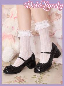 Dola Lovely 女士黑色洛丽塔风格圆头玛丽珍高跟鞋，适合万圣节、圣诞节、感恩节、约会、派对 - 黑色 - 查看 3