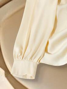 GlowEve Champagne V-Neck Long Sleeve Tie-Front Elegant Blouse For Women - Champagne - View 4