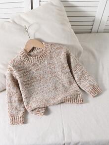 Sparklyn Girls' Fashionable Cute Versatile Casual Crew Neck Long Sleeve Sweater, Featuring Chunky Knit Pom Pom Yarn, Suitable For Autumn/Winter Kids Sweater Winter Sweater Girl Girls Sweater Knit Top Girl Knit Top - Apricot - View 1