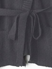 GlowEve 新款女士V领开衫，欧美风撞色优雅简约时尚针织上衣 - 灰色 - 查看 4