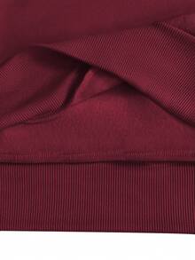 INAWLY 女士骑士刺绣拉链休闲连帽衫和宽松长裤套装 - 酒紅色 - 查看 4