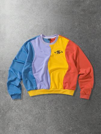 Street Life Men's Casual Colorblock Patchwork Crew Neck Long Sleeve Pullover Sweatshirt