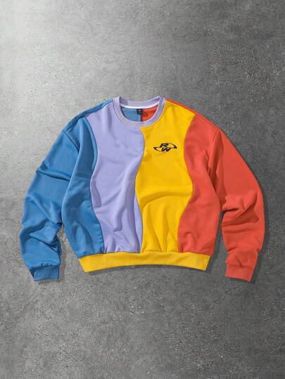 Street Life Men's Casual Colorblock Patchwork Crew Neck Long Sleeve Pullover Sweatshirt