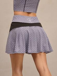 Activina 女士几何印花休闲健身裙裤，带口袋 - 黑與白 - 查看 2