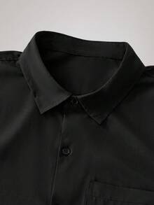 Officeau Camisa social masculina de manga comprida com botões, cor sólida, ideal para casamentos, trabalho no escritório, festas formais, estilo clássico, presente perfeito para pai ou namorado. Camisa preta minimalista masculina, perfeita para o outono e primavera/verão. - Preto - Ver 6