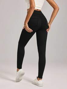 SHEIN Tall Quần jean nữ ôm vừa vặn đa năng màu đen giản dị - màu đen - Xem 3