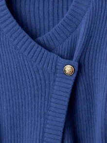 GlowEve 新款女士V领开衫，欧美风撞色优雅简约时尚针织上衣 - 藍色 - 查看 5