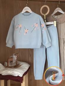 Vintaside Kids 2件套 女童休闲长袖卫衣和裤子套装 - 淺藍色 - 查看 3