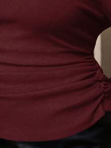 SHEIN Clasi Maglione lavorato a maglia con bottoni in perla, casual ed elegante per l'ufficio, taglie comode - Bordò - Visualizzare 6