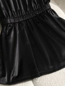 GlowEve Women's Spring/Autumn Woven Satin Shiny Small Round Neck Decorative Button Splice Contrast Color Raglan Sleeve Waist A-Line 2 In 1 Fashionable Casual Elegant Blouse - Multicolor - View 4