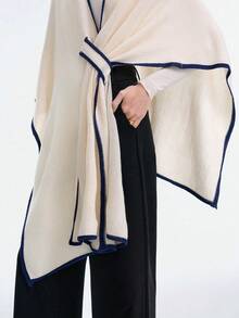 SHEIN LUNE Women's Loose Casual Contrast Color Poncho Sweater, Autumn/Winter - Apricot - View 4