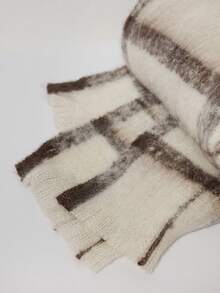 MUSERA Khăn choàng lông xù kẻ caro trắng đen cỡ lớn - trắng - Xem 3