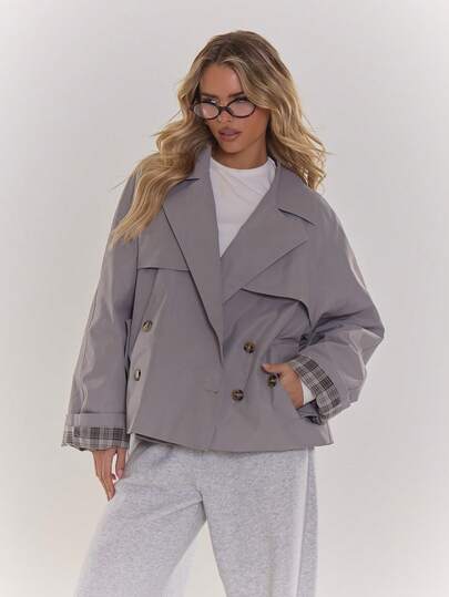 MUSERA 收腰短款风衣，可爱街头风，适合节日、农舍、乡村、复古、办公室、日常冬季穿着。