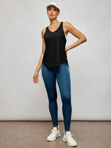 Activina Solid Split Back Sports Tank Top - Black - View 3