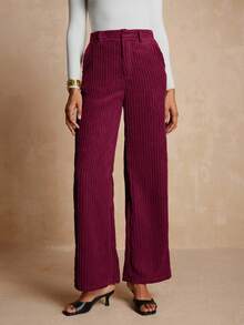 Lyxana 女士阔腿裤，带侧袋，灯芯绒面料 - 酒紅色 - 查看 3
