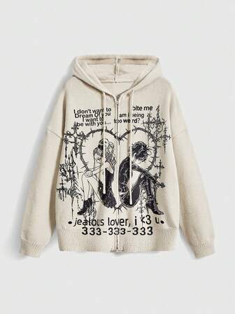 Grunge Punk Cyber Y2K Punk Babe Cyberpunk Symbol Anime Girl Print Loose Cardigan For Women