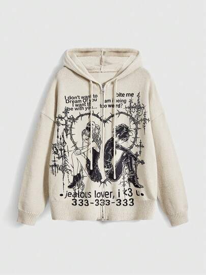 Grunge Punk Cyber Y2K Punk Babe Cyberpunk Symbol Anime Girl Print Loose Cardigan For Women