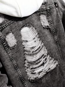 Manfinity Homme Men's Ripped Front Button Solid Color Casual Long Sleeve Denim Jacket - Grey - View 6