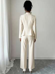 CLARA VERO 女式阔腿裤套装 - 优雅的两件套西装外套和长裤，配金色纽扣 - 正式工作服女式裤装两件套女式优雅正式两件套商务休闲女式两件套裤装婚礼优雅女式裤装两件套女式正式 - 白色 - 查看 2